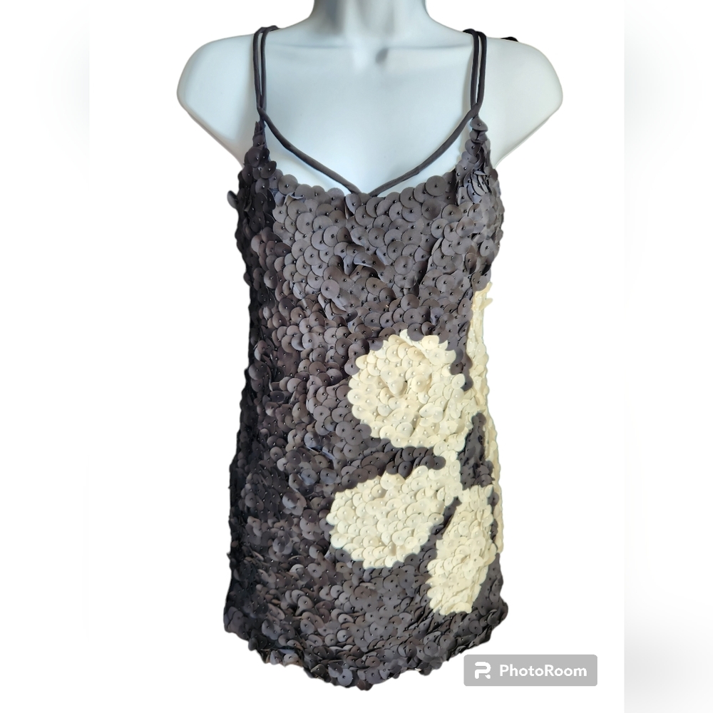 Anthropologie Yoana Baraschi 3D Black White Floral Applique Dress Mod Re…